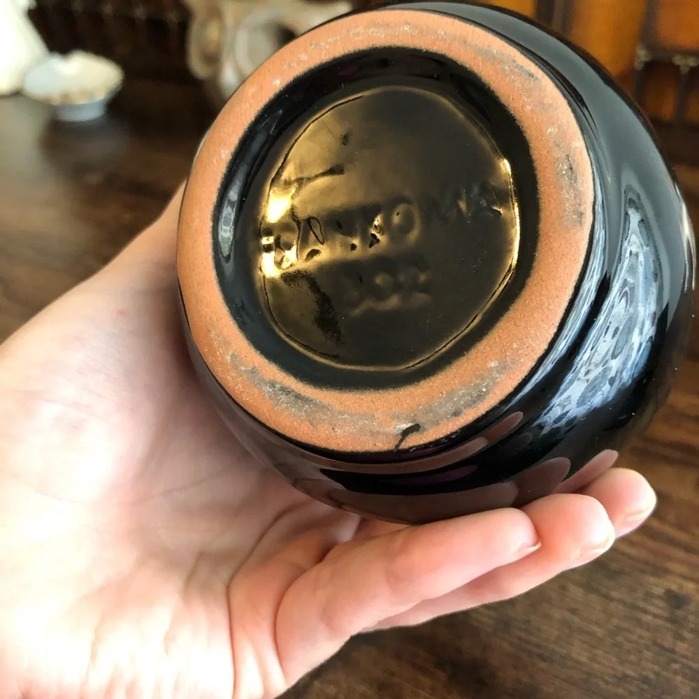Vintage Frankoma Elegant Reflective Black Ceramic Vase